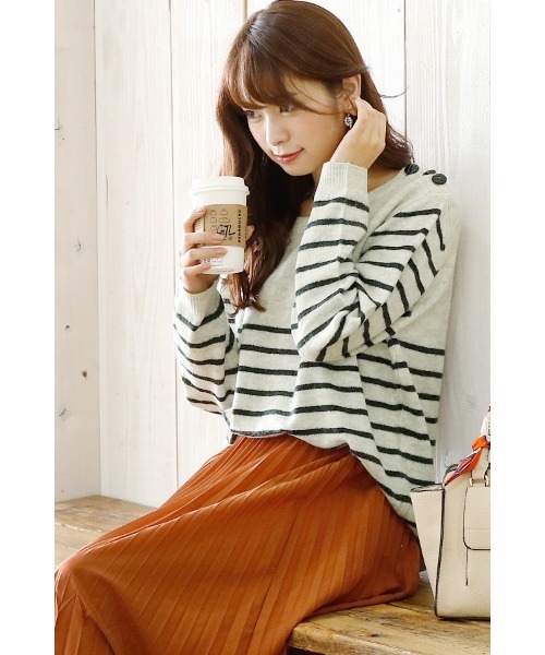 ElegChic(エレグシック)の「クラシックボーダーニット(ニット/セーター・レディース・ホワイト/グレー・XL/4L/M)」の8枚目の写真