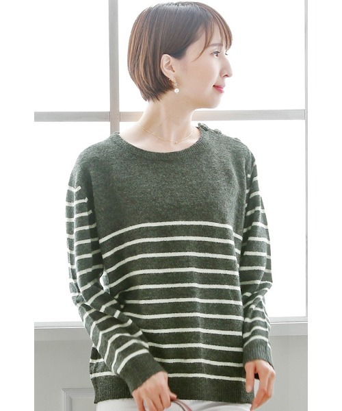 ElegChic(エレグシック)の「クラシックボーダーニット(ニット/セーター・レディース・ホワイト/グレー・XL/4L/M)」の10枚目の写真