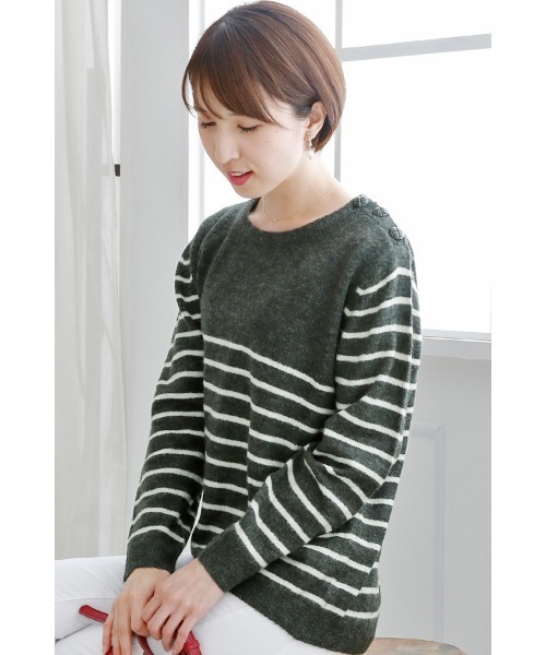 ElegChic(エレグシック)の「クラシックボーダーニット(ニット/セーター・レディース・ホワイト/グレー・XL/4L/M)」の11枚目の写真