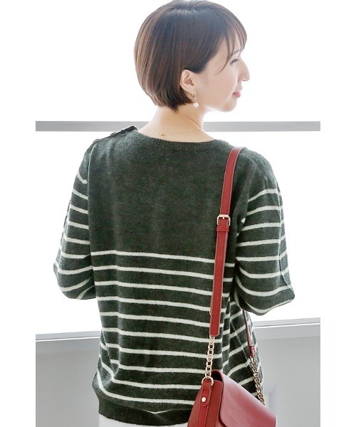 ElegChic(エレグシック)の「クラシックボーダーニット(ニット/セーター・レディース・ホワイト/グレー・XL/4L/M)」の12枚目の写真