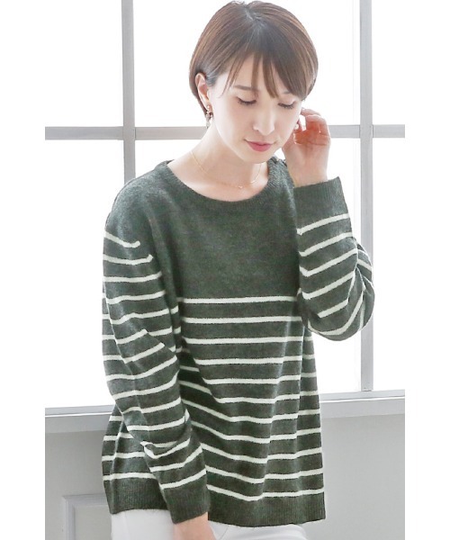 ElegChic(エレグシック)の「クラシックボーダーニット(ニット/セーター・レディース・ホワイト/グレー・XL/4L/M)」の14枚目の写真