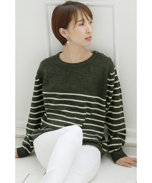 ElegChic(エレグシック)の「クラシックボーダーニット(ニット/セーター・レディース・ホワイト/グレー・XL/4L/M)」の15枚目の写真