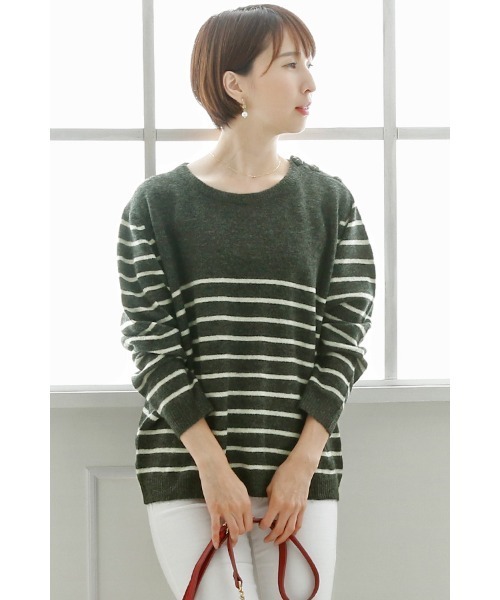 ElegChic(エレグシック)の「クラシックボーダーニット(ニット/セーター・レディース・ホワイト/グレー・XL/4L/M)」の16枚目の写真