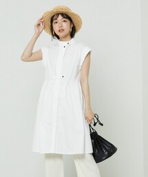 FREAK'S STORE | フレンチスリーブフレアミニワンピース（スタンドカラーシャツチュニック）(シャツワンピース)