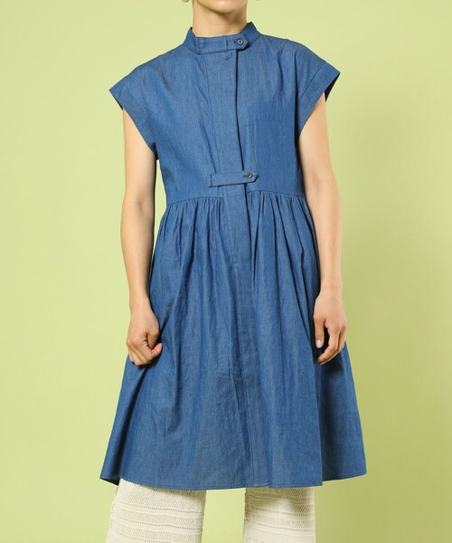 FREAK'S STORE(フリークスストア)の「フレンチスリーブフレアミニワンピース(スタンドカラーシャツチュニック)(シャツワンピース・レディース・ブルー/ブラック/ホワイト/ブルーグリーン・フリ-)」の11枚目の写真