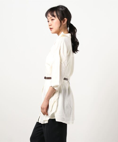 RAG MACHINE（ラグマシーン）の「【RAG MACHINE】ベルト付き半袖シャツ（シャツ/ブラウス・レディース・ベージュ/オリーブ/オフホワイト・M/L）」の4枚目の写真