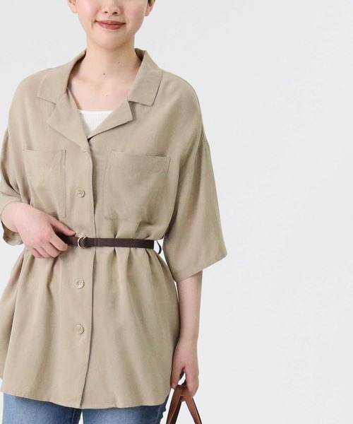 RAG MACHINE（ラグマシーン）の「【RAG MACHINE】ベルト付き半袖シャツ（シャツ/ブラウス・レディース・ベージュ/オリーブ/オフホワイト・M/L）」の3枚目の写真