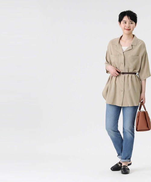RAG MACHINE（ラグマシーン）の「【RAG MACHINE】ベルト付き半袖シャツ（シャツ/ブラウス・レディース・ベージュ/オリーブ/オフホワイト・M/L）」の11枚目の写真