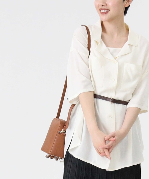 RAG MACHINE（ラグマシーン）の「【RAG MACHINE】ベルト付き半袖シャツ（シャツ/ブラウス・レディース・ベージュ/オリーブ/オフホワイト・M/L）」の6枚目の写真