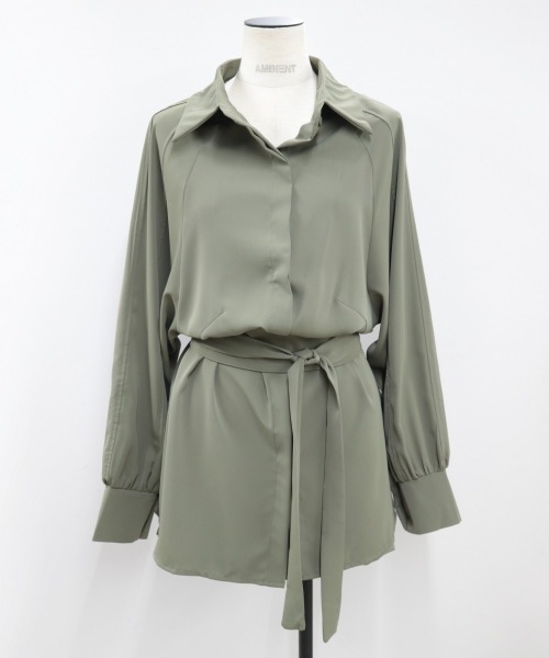 AMBIENT(アンビエント)の「スプリングシャツワンピース×ショートパンツセット(シャツワンピース・レディース・ブラック/ベージュ/カーキ・M)」の6枚目の写真
