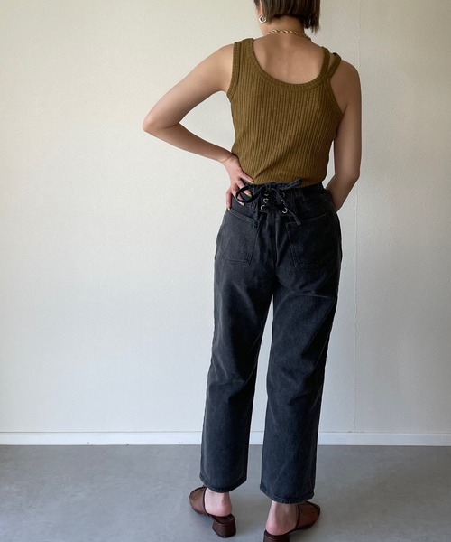 y/m by misato（イムバイミサト）の「片割れリブタンク（タンクトップ・レディース・ブラック/オフホワイト/モカ/イエロー系その他・FREE）」の17枚目の写真