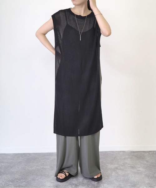 Riberry（リベリー）の「メッシュロングベスト（ベスト・レディース・ブラック/ベージュ/ブラウン/キャメル・MEDIUM）」の8枚目の写真