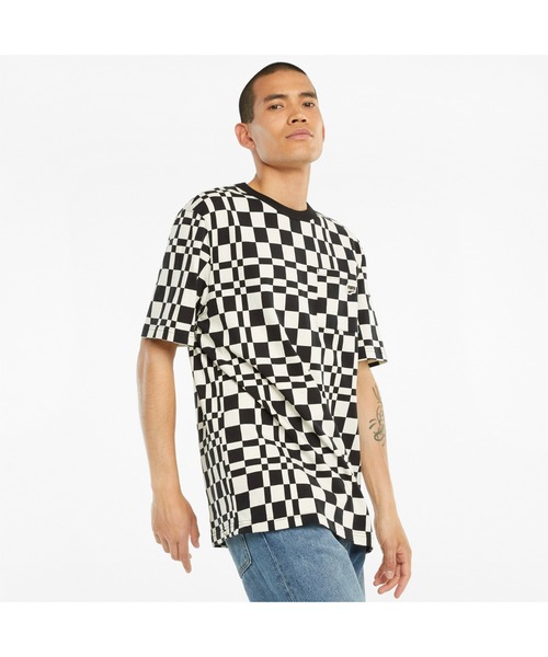 PUMA（プーマ）の「PUMA プーマ ダウンタウン DOWNTOWN CHECK AOP Tシャツ（Tシャツ/カットソー・メンズ・ブラック/ベージュ系その他/ライトピンク・SMALL/MEDIUM/LARGE/X-LARGE/X-SMALL）」の2枚目の写真