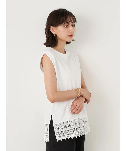 earth music&ecology（アースミュージックアンドエコロジー）の「スリーブレス裾レースチュニック ＊（チュニック・レディース・オフホワイト・FREE）」の3枚目の写真