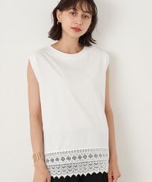 スリーブレス裾レースチュニック ＊