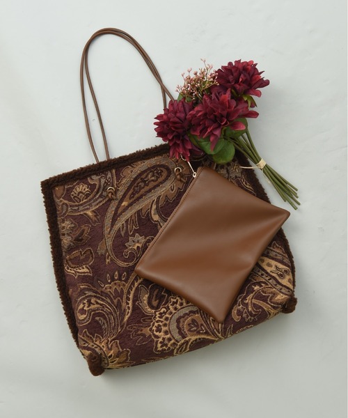 INTERPLANET(インタープラネット)の「ゴブラン*ボアリバーシブルBAG(トートバッグ・レディース・アイボリー/ブラウン・フリー)」の1枚目の写真