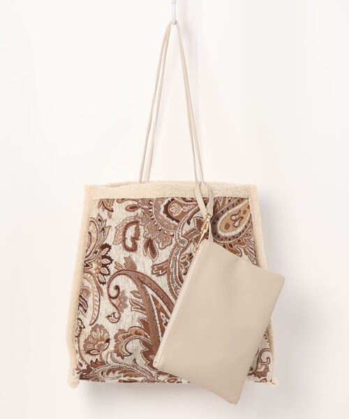 INTERPLANET(インタープラネット)の「ゴブラン*ボアリバーシブルBAG(トートバッグ・レディース・アイボリー/ブラウン・フリー)」の16枚目の写真