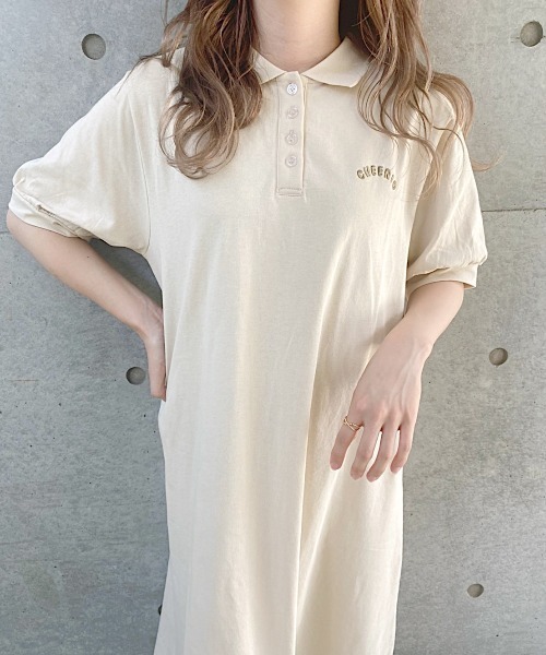 nemne store(ネンネストア)の「ひまわり畑と刺繍ポロワンピース(ワンピース・レディース・ダークブルー/カーキ/アイボリー・フリー)」の15枚目の写真