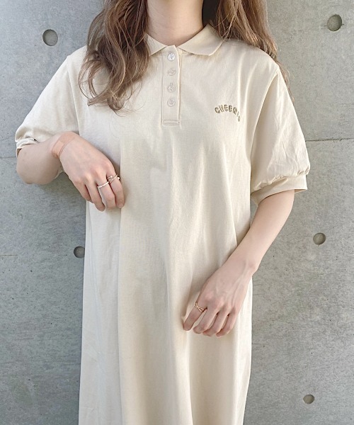 nemne store(ネンネストア)の「ひまわり畑と刺繍ポロワンピース(ワンピース・レディース・ダークブルー/カーキ/アイボリー・フリー)」の16枚目の写真