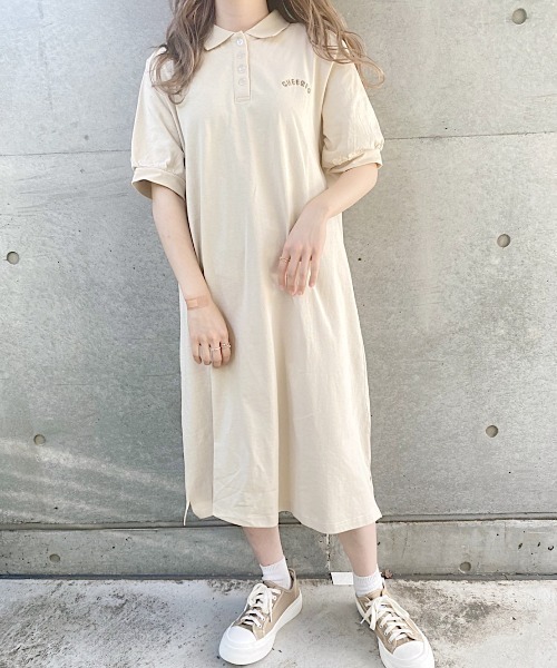nemne store(ネンネストア)の「ひまわり畑と刺繍ポロワンピース(ワンピース・レディース・ダークブルー/カーキ/アイボリー・フリー)」の12枚目の写真