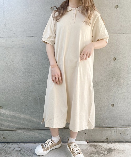 nemne store(ネンネストア)の「ひまわり畑と刺繍ポロワンピース(ワンピース・レディース・ダークブルー/カーキ/アイボリー・フリー)」の13枚目の写真
