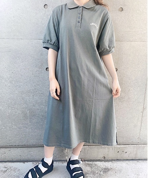 nemne store(ネンネストア)の「ひまわり畑と刺繍ポロワンピース(ワンピース・レディース・ダークブルー/カーキ/アイボリー・フリー)」の6枚目の写真