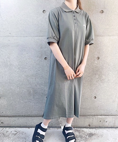 nemne store(ネンネストア)の「ひまわり畑と刺繍ポロワンピース(ワンピース・レディース・ダークブルー/カーキ/アイボリー・フリー)」の7枚目の写真
