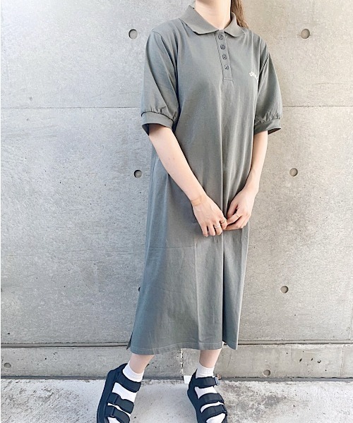 nemne store(ネンネストア)の「ひまわり畑と刺繍ポロワンピース(ワンピース・レディース・ダークブルー/カーキ/アイボリー・フリー)」の8枚目の写真