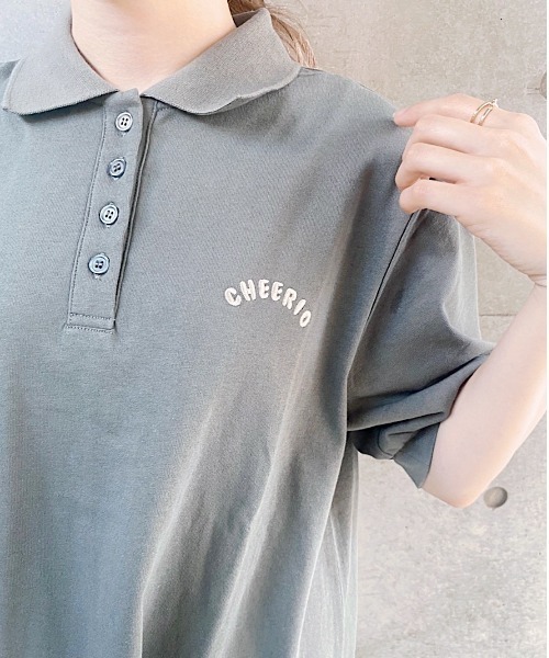 nemne store(ネンネストア)の「ひまわり畑と刺繍ポロワンピース(ワンピース・レディース・ダークブルー/カーキ/アイボリー・フリー)」の10枚目の写真