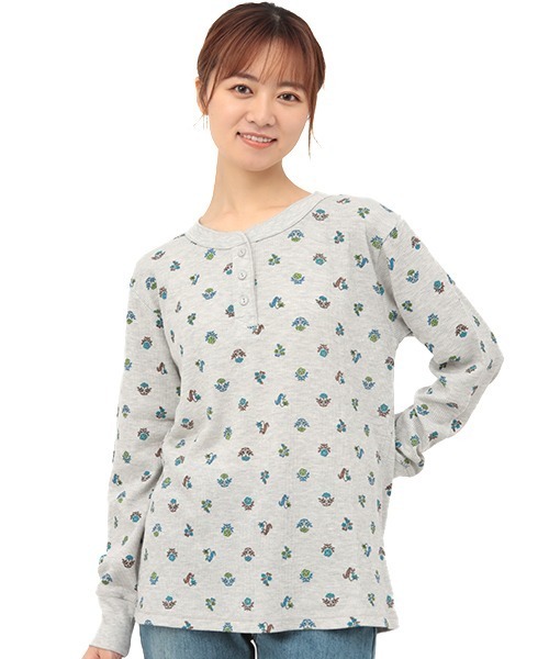 チチカカ（チチカカ）の「ブロックフラワーワッフルロングＴシャツ（Tシャツ/カットソー・レディース・ホワイト/ブルー/ライトグレー・FREE）」の6枚目の写真