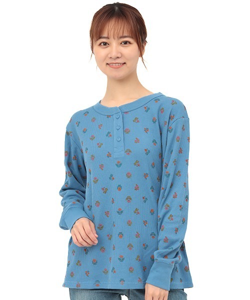 チチカカ（チチカカ）の「ブロックフラワーワッフルロングＴシャツ（Tシャツ/カットソー・レディース・ホワイト/ブルー/ライトグレー・FREE）」の12枚目の写真