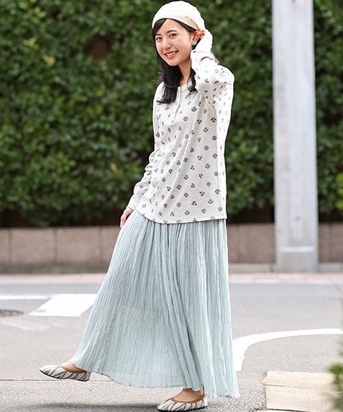 チチカカ（チチカカ）の「ブロックフラワーワッフルロングＴシャツ（Tシャツ/カットソー・レディース・ホワイト/ブルー/ライトグレー・FREE）」の16枚目の写真