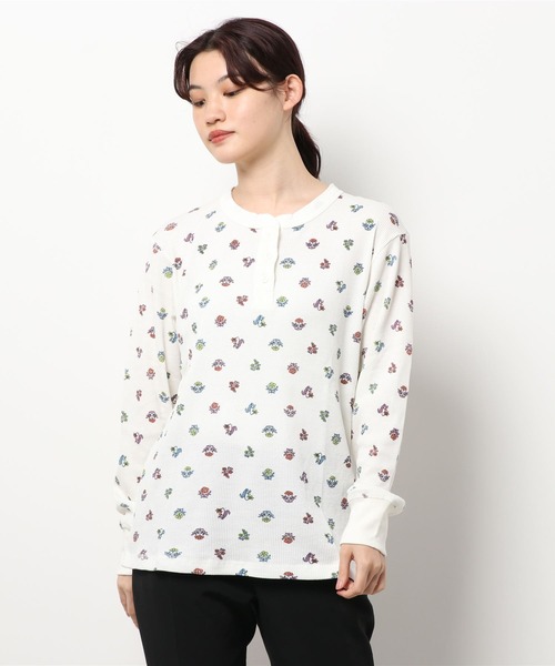 チチカカ（チチカカ）の「ブロックフラワーワッフルロングＴシャツ（Tシャツ/カットソー・レディース・ホワイト/ブルー/ライトグレー・FREE）」の15枚目の写真