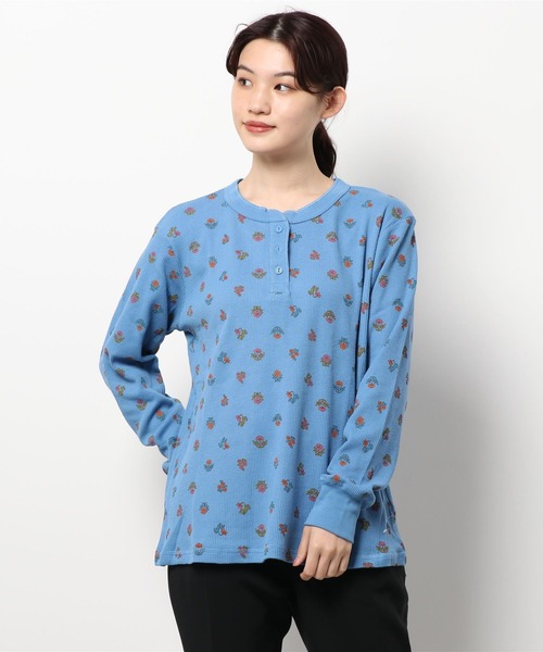 チチカカ（チチカカ）の「ブロックフラワーワッフルロングＴシャツ（Tシャツ/カットソー・レディース・ホワイト/ブルー/ライトグレー・FREE）」の18枚目の写真