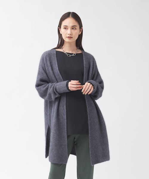 qualite(カリテ)の「片畦ラクーンカーディガン(カーディガン/ボレロ・レディース・アイボリー/ライトブルー/チャコールグレー・フリー)」の2枚目の写真
