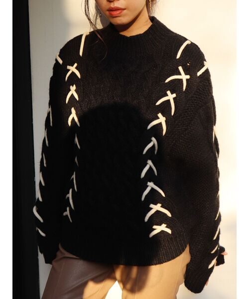 EVRIS（エヴリス）の「レースアップケーブルニット（ニット/セーター・レディース・ブラック/ネイビー・FREE）」の15枚目の写真