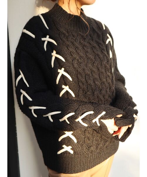 EVRIS（エヴリス）の「レースアップケーブルニット（ニット/セーター・レディース・ブラック/ネイビー・FREE）」の17枚目の写真