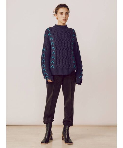 EVRIS（エヴリス）の「レースアップケーブルニット（ニット/セーター・レディース・ブラック/ネイビー・FREE）」の10枚目の写真