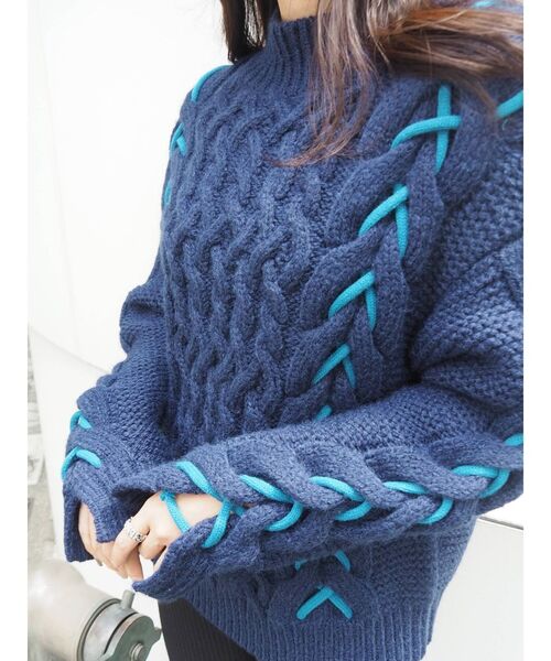 EVRIS（エヴリス）の「レースアップケーブルニット（ニット/セーター・レディース・ブラック/ネイビー・FREE）」の22枚目の写真