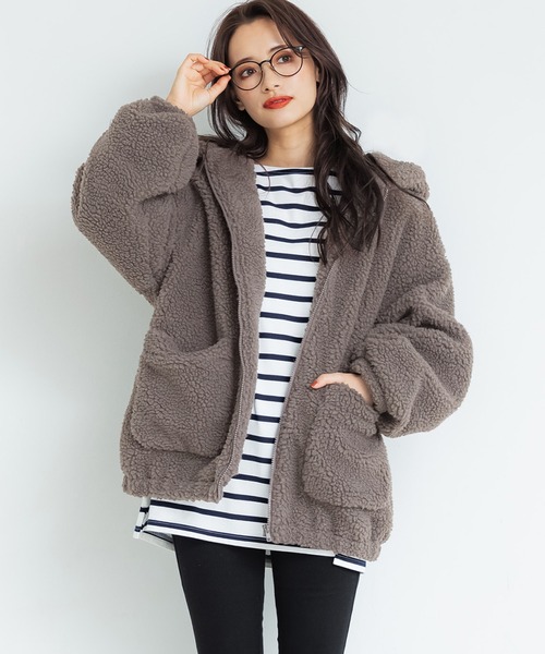 coca(coca)(コカ)の「フード付きボアブルゾン(ブルゾン・レディース・ブラック/ブラウン・ONE SIZE)」の2枚目の写真