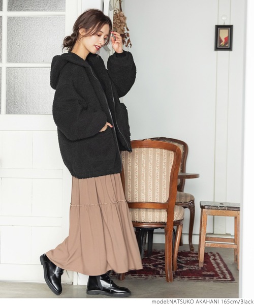 coca(coca)(コカ)の「フード付きボアブルゾン(ブルゾン・レディース・ブラック/ブラウン・ONE SIZE)」の10枚目の写真