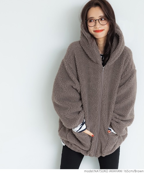 coca(coca)(コカ)の「フード付きボアブルゾン(ブルゾン・レディース・ブラック/ブラウン・ONE SIZE)」の8枚目の写真