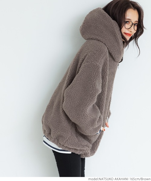 coca(coca)(コカ)の「フード付きボアブルゾン(ブルゾン・レディース・ブラック/ブラウン・ONE SIZE)」の6枚目の写真