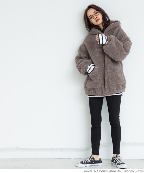 coca(coca)(コカ)の「フード付きボアブルゾン(ブルゾン・レディース・ブラック/ブラウン・ONE SIZE)」の5枚目の写真