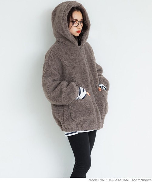 coca(coca)(コカ)の「フード付きボアブルゾン(ブルゾン・レディース・ブラック/ブラウン・ONE SIZE)」の3枚目の写真