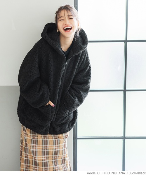coca(coca)(コカ)の「フード付きボアブルゾン(ブルゾン・レディース・ブラック/ブラウン・ONE SIZE)」の15枚目の写真