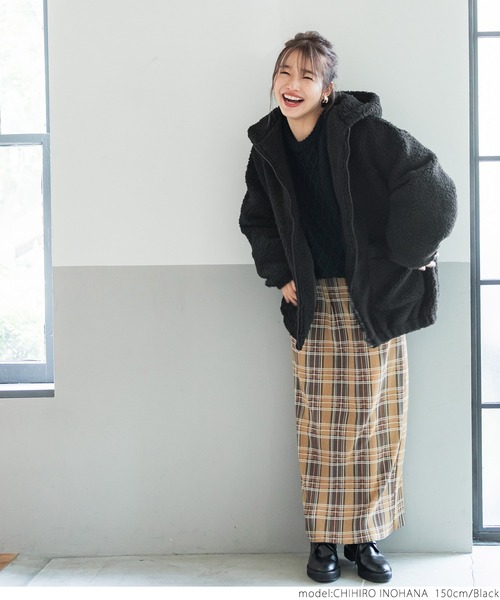 coca(coca)(コカ)の「フード付きボアブルゾン(ブルゾン・レディース・ブラック/ブラウン・ONE SIZE)」の14枚目の写真