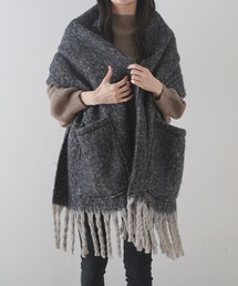 ポケット付きツイード風フェイクウールマフラー