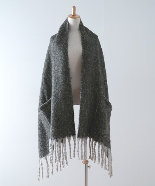 ポケット付きツイード風フェイクウールマフラー（マフラー）｜Futier