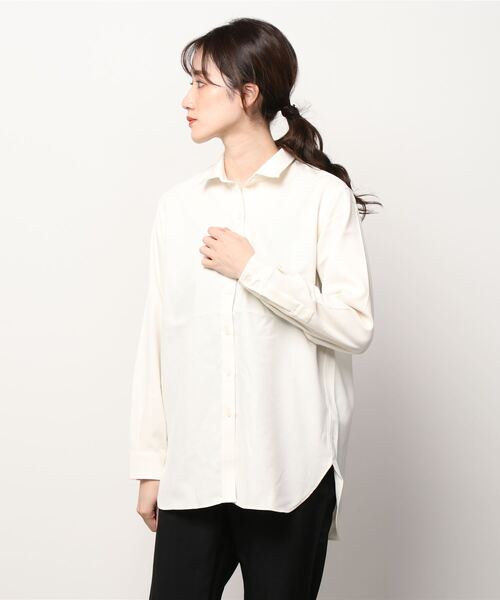 TOKYO SHIRTS(トウキョウシャツ)の「ラウンドテール 長袖カジュアルシャツ(販売停止中)(シャツ/ブラウス・レディース・ライトグレー/ネイビー/アイボリー/ダークオレンジ・LL/M/L)」の1枚目の写真
